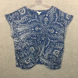 Lucky Brand XL Blue Dolman Short Sleeve T-Shirt Twist Knot Boat Neck Lightweight